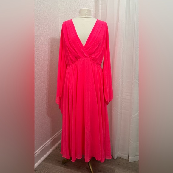 NEW MEGHAN Fabulous LOS ANGELES SUNSET MIDI DRESS - NEON PINK Size XXL NEW NWT - Picture 2 of 12
